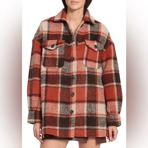 Avec Les Filles plaid jacket jacket Large Womens rust brown cream checked casual